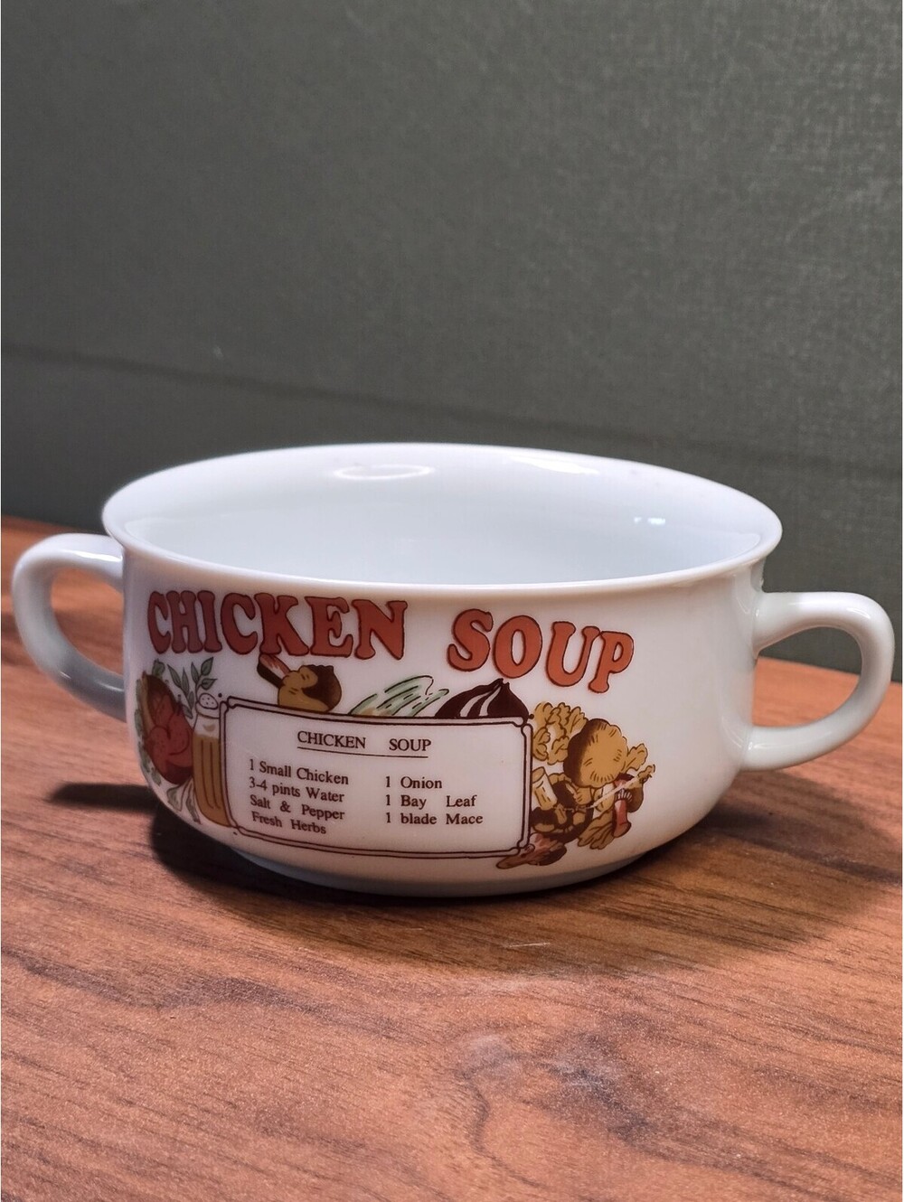 Vintage Chicken Soup Ceramic Soup Bowl with Handles